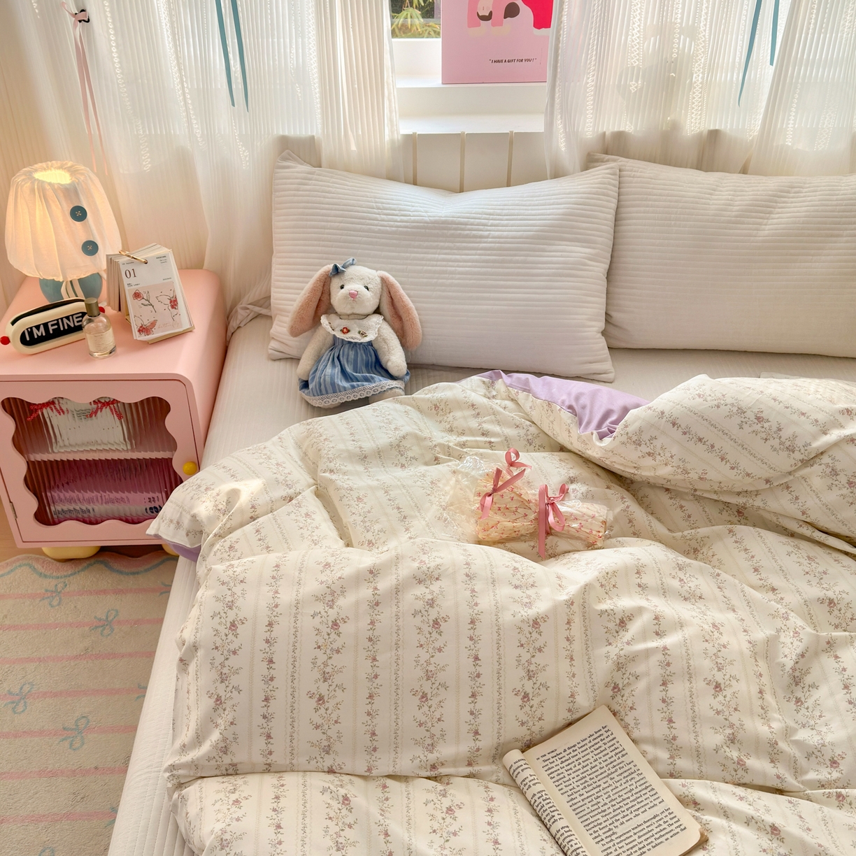 91家纺网 家纺一手货源 找家纺 清雅福 2026春夏新款INS小清新40支全棉13372四件套第一批 含羞草