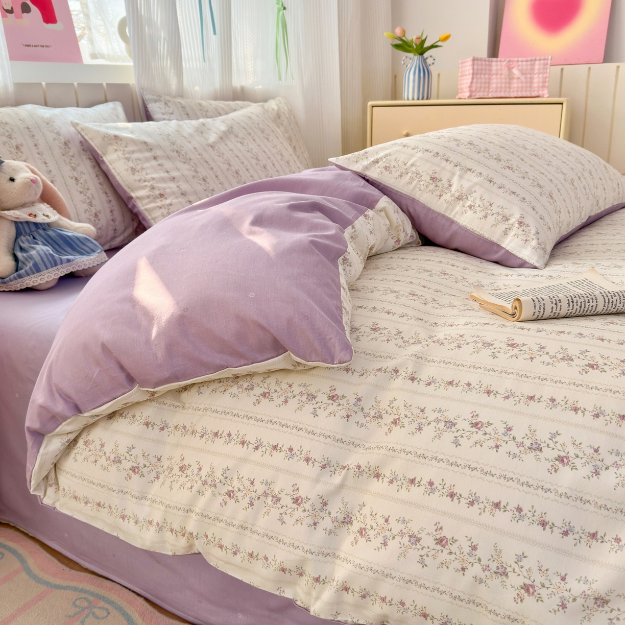 91家纺网 家纺一手货源 找家纺 清雅福 2026春夏新款INS小清新40支全棉13372四件套第一批 含羞草