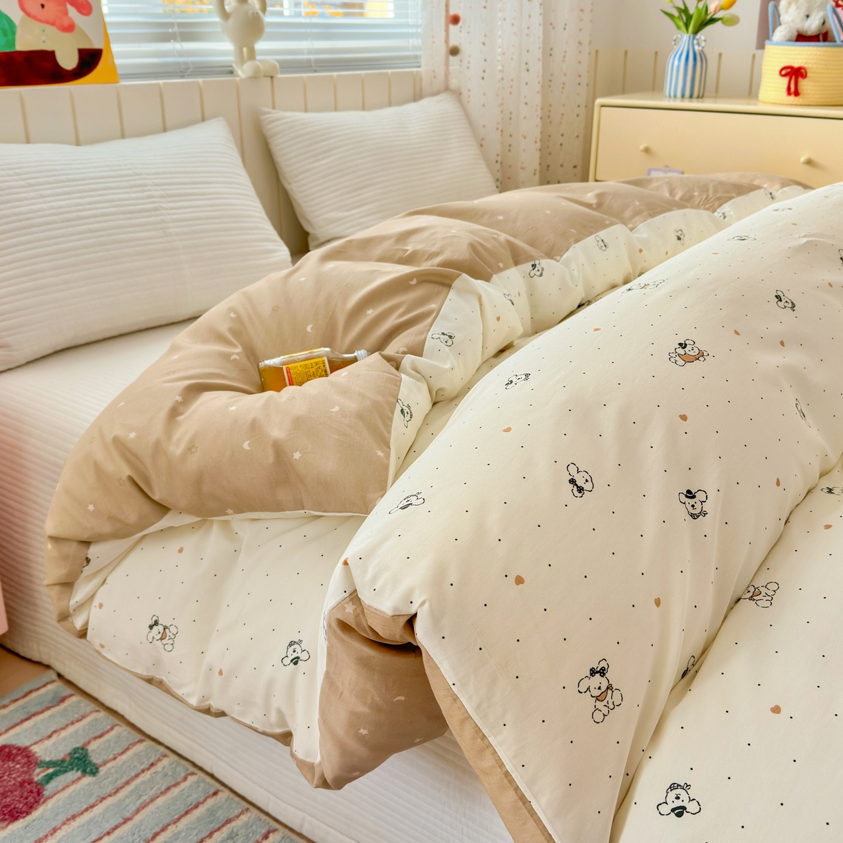 91家纺网 家纺一手货源 找家纺 清雅福 2026春夏新款INS小清新40支全棉13372单被套第一批 点点小狗