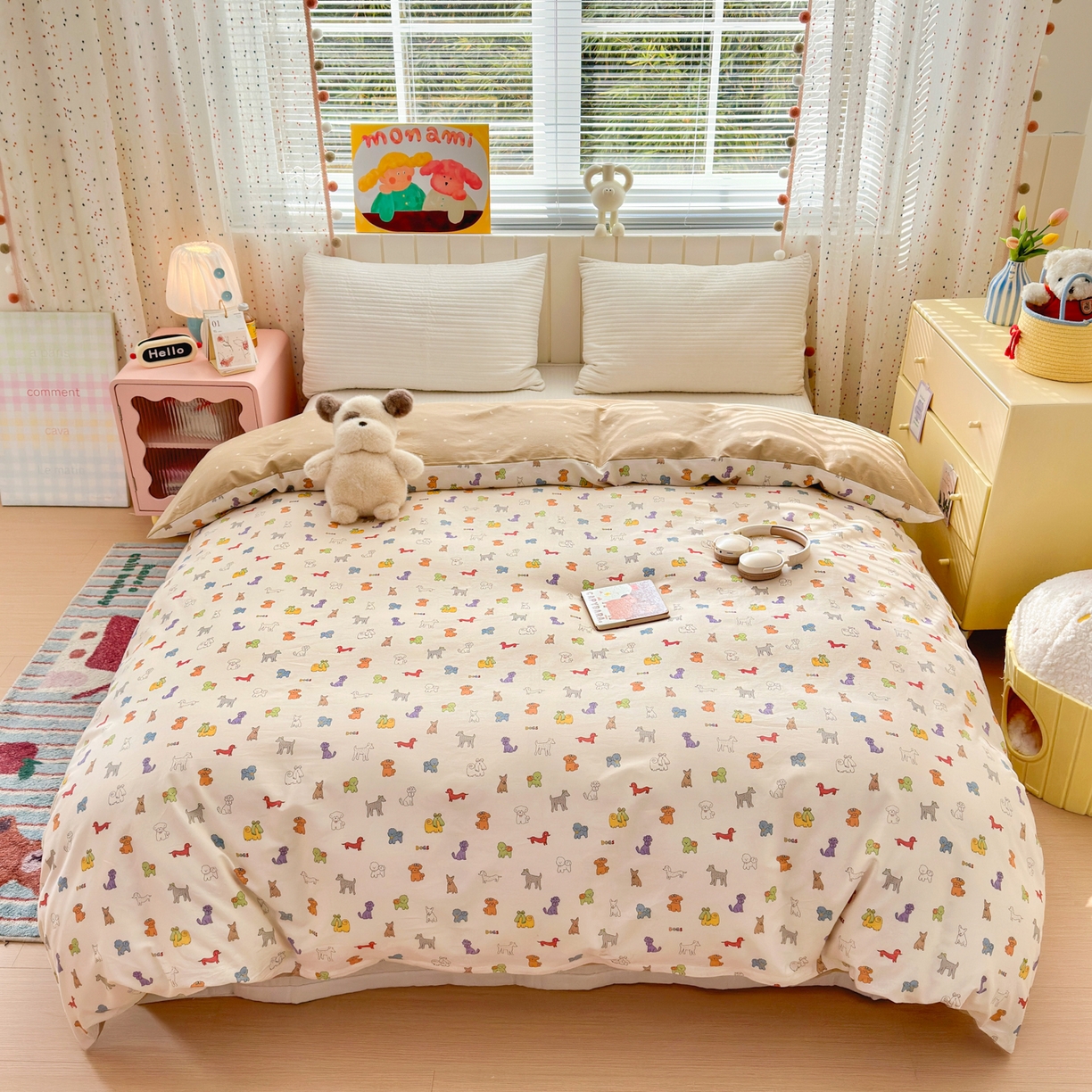 91家纺网 家纺一手货源 找家纺 清雅福 2026春夏新款INS小清新40支全棉13372单被套第一批 动物聚会