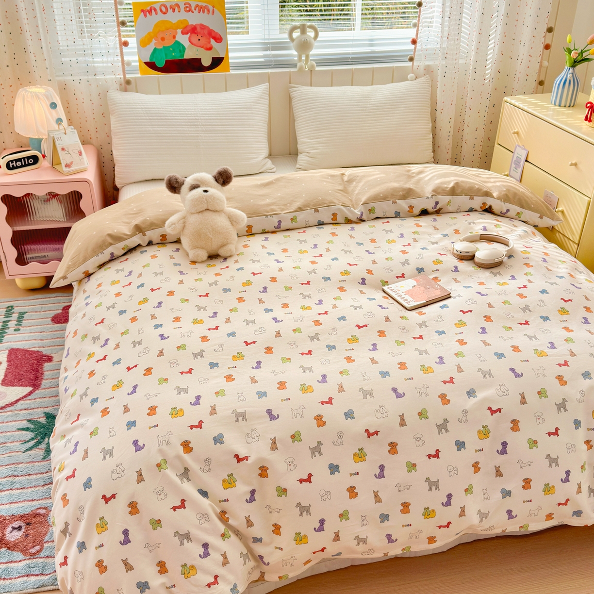 91家纺网 家纺一手货源 找家纺 清雅福 2026春夏新款INS小清新40支全棉13372单被套第一批 动物聚会