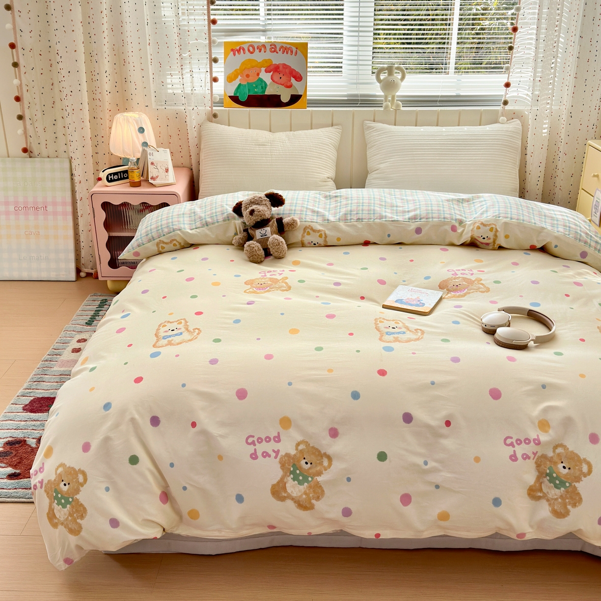 91家纺网 家纺一手货源 找家纺 清雅福 2026春夏新款INS小清新40支全棉13372单被套第一批 假日小狗