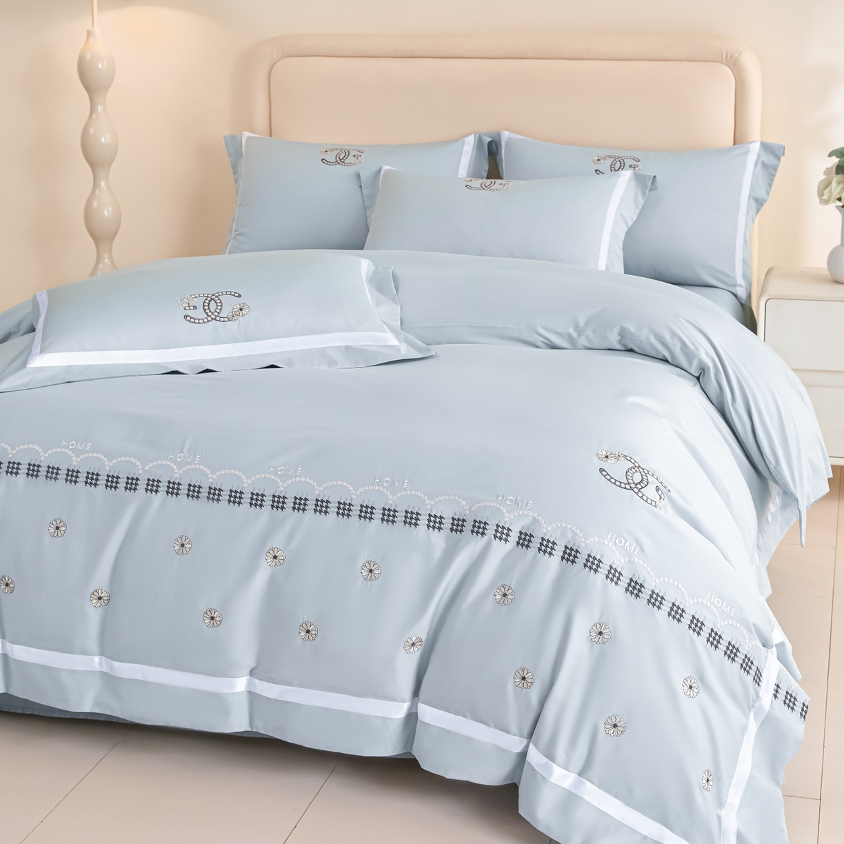 91家纺网 家纺一手货源 找家纺 新方向 2026年刺绣全棉100s贡缎长绒棉纯棉四件套-金伯妮 金伯妮-星月蓝