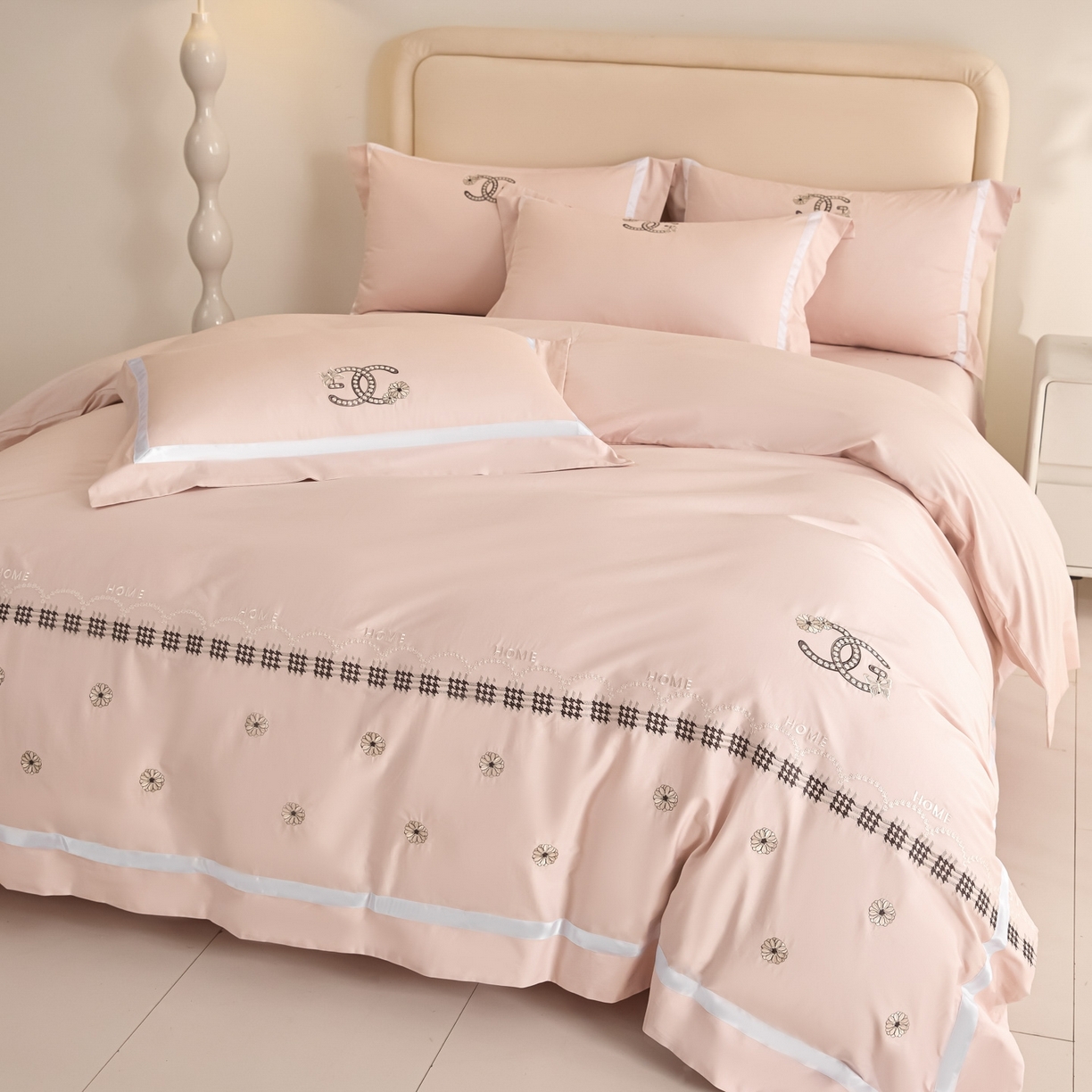 新方向 2026年刺绣全棉100s贡缎长绒棉纯棉四件套-金伯妮 金伯妮-蔷薇粉