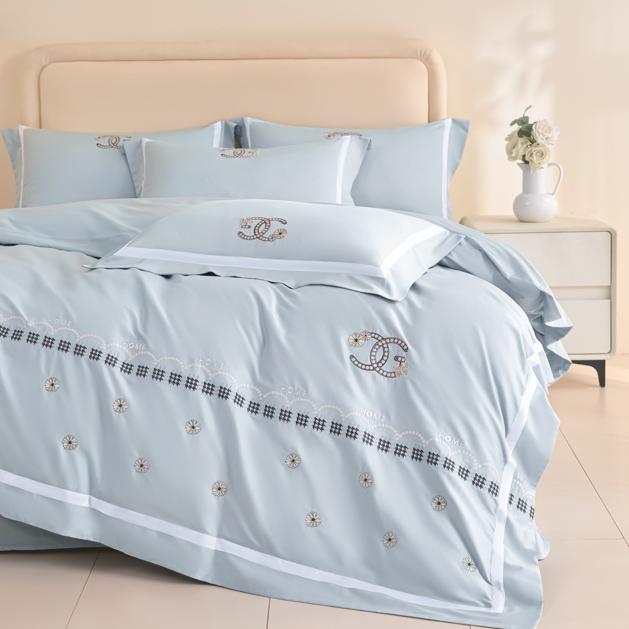 91家纺网 家纺一手货源 找家纺 新方向 2026年刺绣全棉100s贡缎长绒棉纯棉四件套-金伯妮 金伯妮-星月蓝