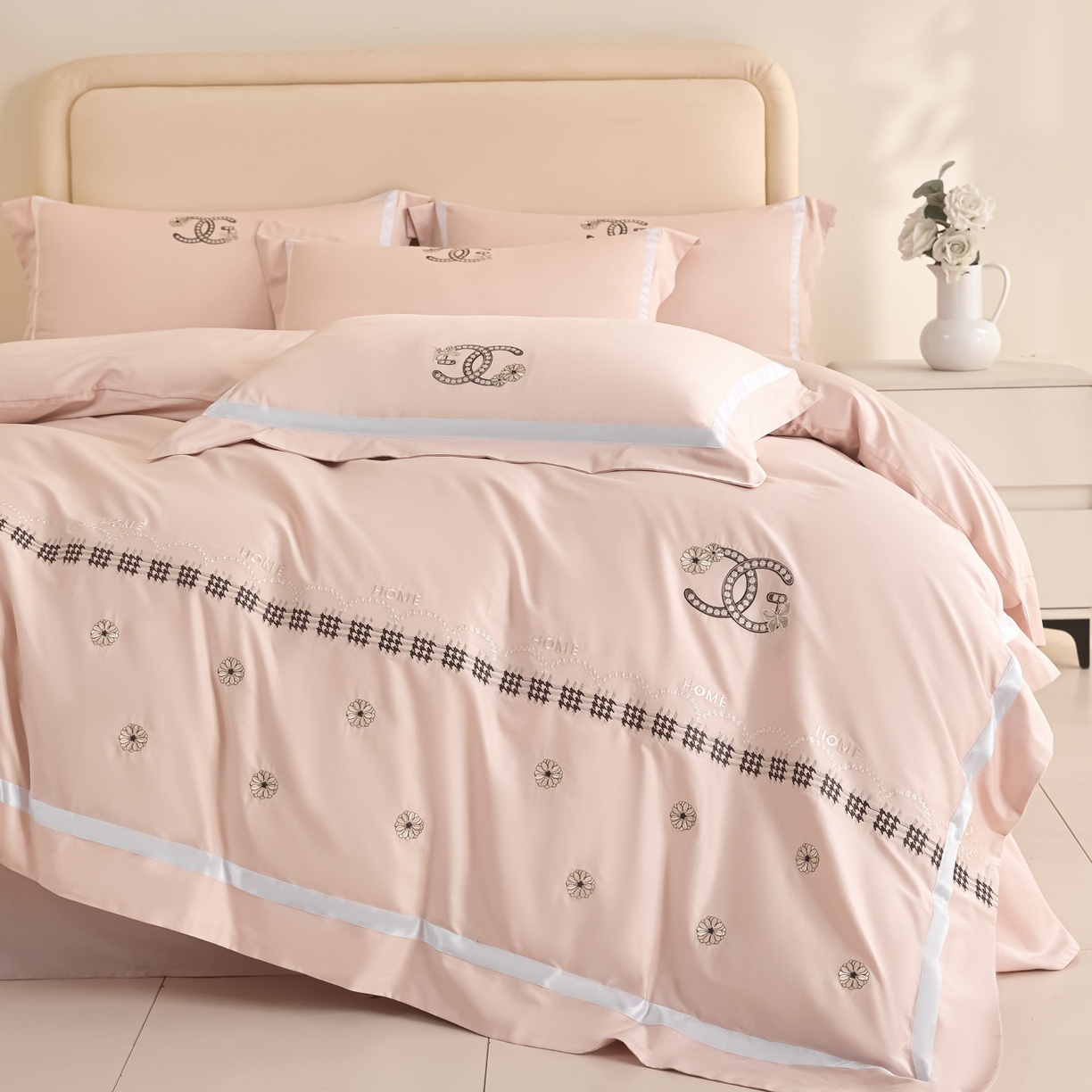 91家纺网 家纺一手货源 找家纺 新方向 2026年刺绣全棉100s贡缎长绒棉纯棉四件套-金伯妮 金伯妮-蔷薇粉