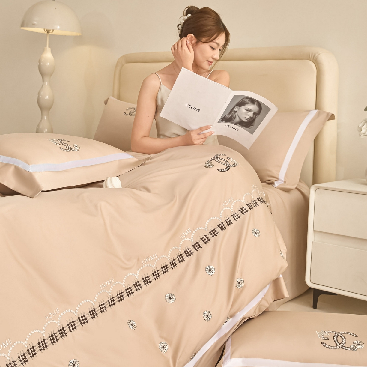 91家纺网 家纺一手货源 找家纺 新方向 2026年刺绣全棉100s贡缎长绒棉纯棉四件套-金伯妮 金伯妮-香槟