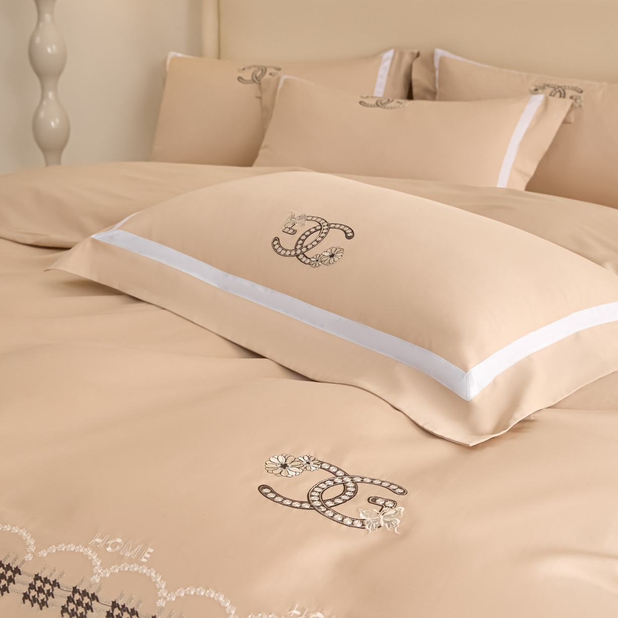 91家纺网 家纺一手货源 找家纺 新方向 2026年刺绣全棉100s贡缎长绒棉纯棉四件套-金伯妮 金伯妮-香槟