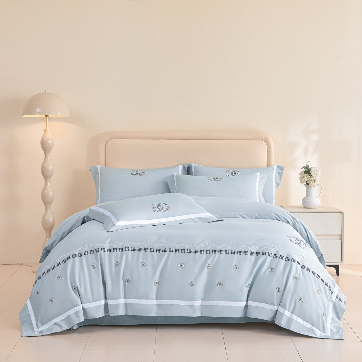 91家纺网 家纺一手货源 找家纺 新方向 2026年刺绣全棉100s贡缎长绒棉纯棉四件套-金伯妮 金伯妮-星月蓝