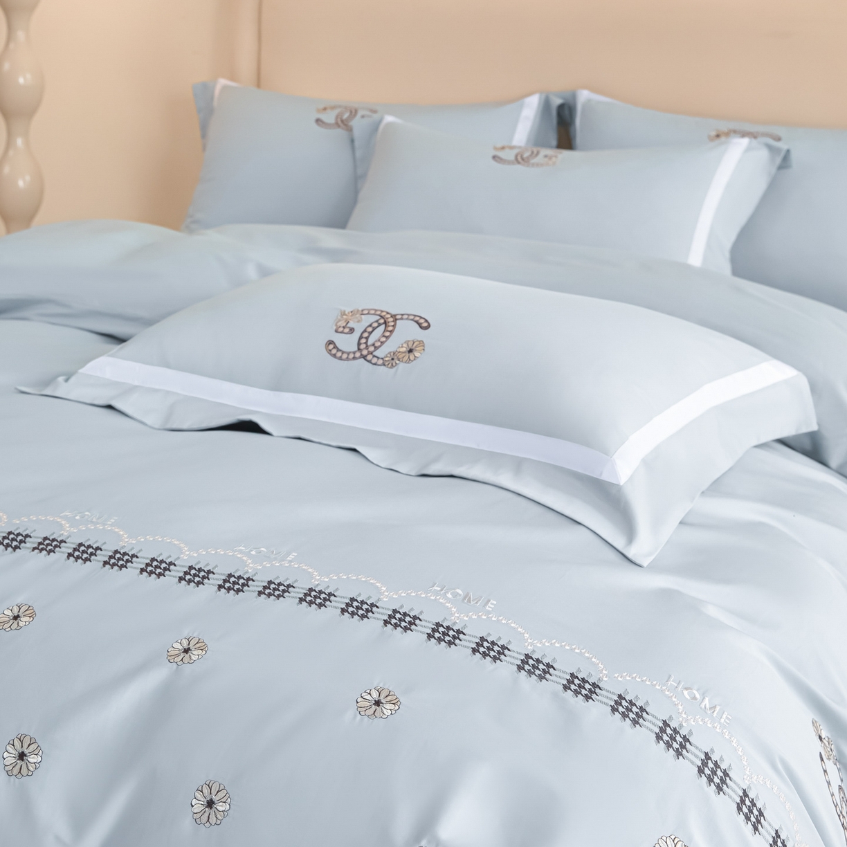 91家纺网 家纺一手货源 找家纺 新方向 2026年刺绣全棉100s贡缎长绒棉纯棉四件套-金伯妮 金伯妮-星月蓝