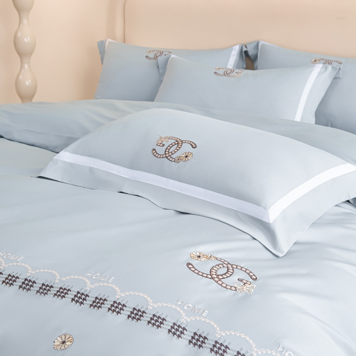 91家纺网 家纺一手货源 找家纺 新方向 2026年刺绣全棉100s贡缎长绒棉纯棉四件套-金伯妮 金伯妮-星月蓝