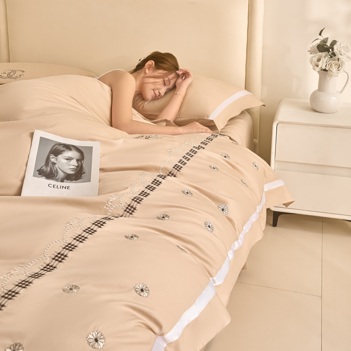 91家纺网 家纺一手货源 找家纺 新方向 2026年刺绣全棉100s贡缎长绒棉纯棉四件套-金伯妮 金伯妮-香槟