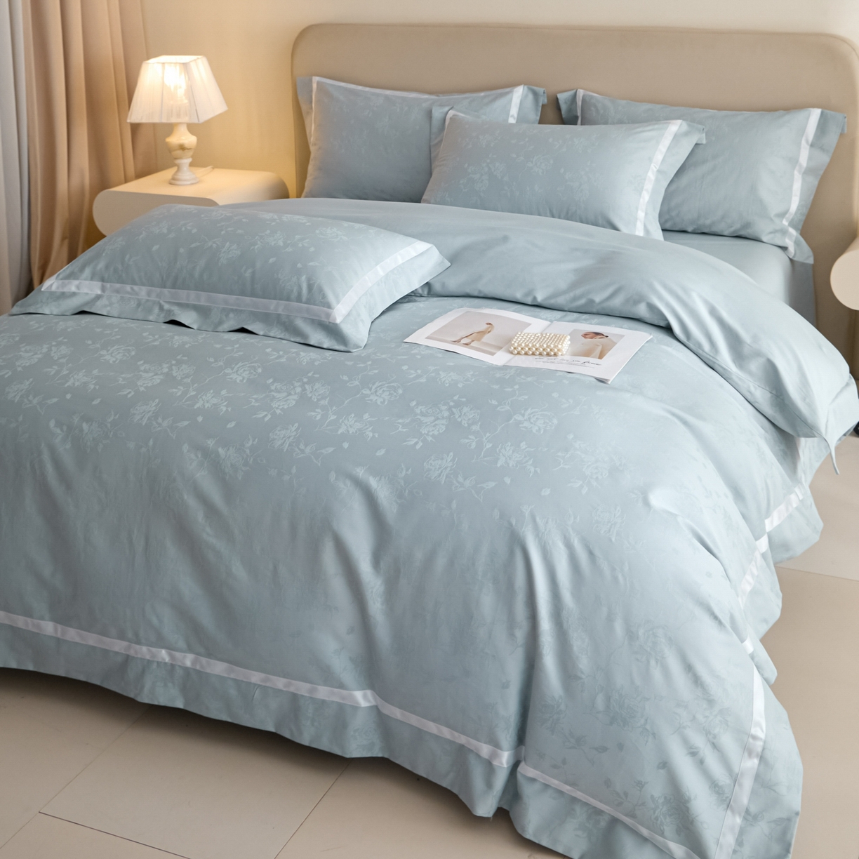 新方向 2026年提花全棉100s贡缎长绒棉纯棉四件套-繁花 繁花-星月蓝