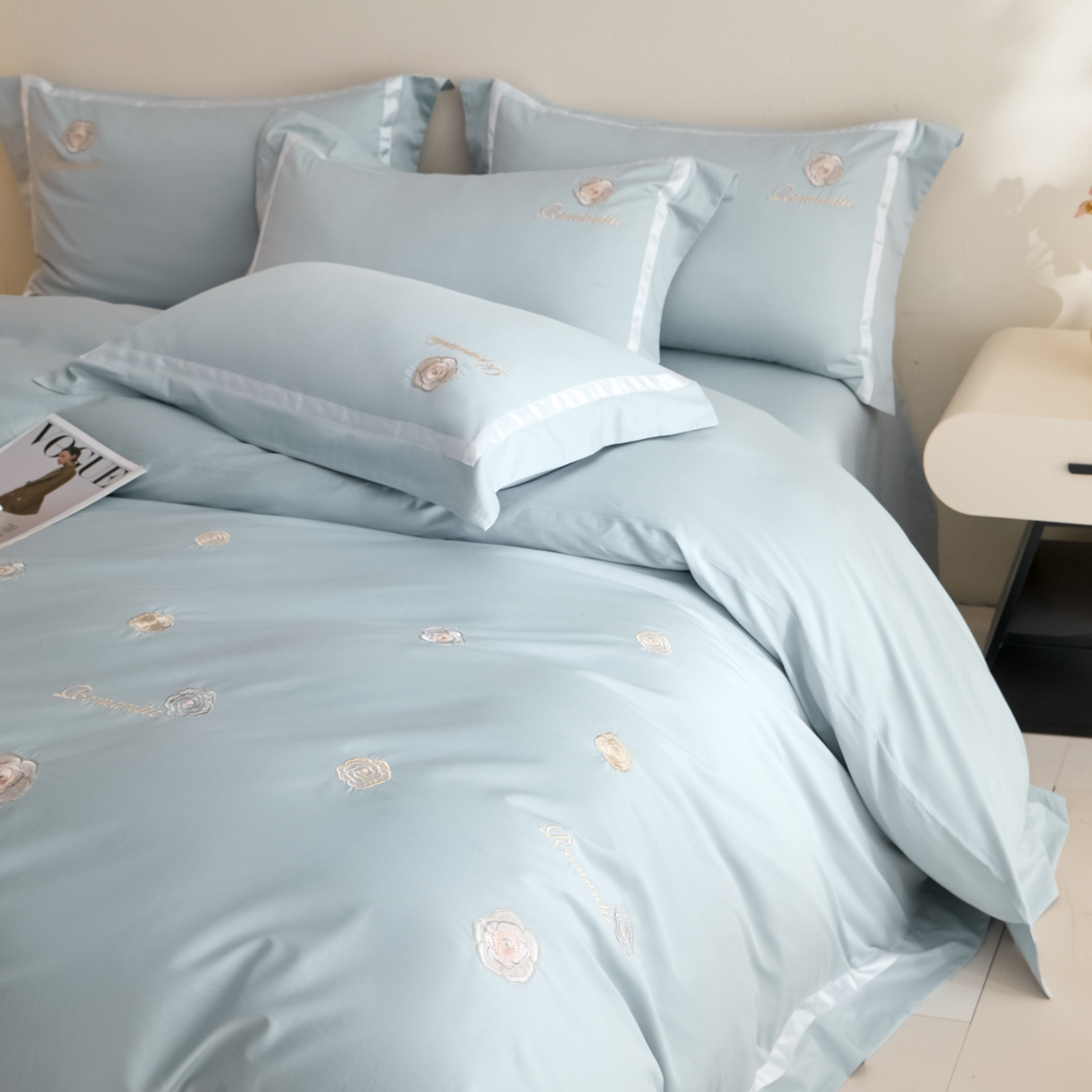 91家纺网 家纺一手货源 找家纺 新方向 2026年刺绣全棉100s贡缎长绒棉纯棉四件套-半夏 半夏-星月蓝