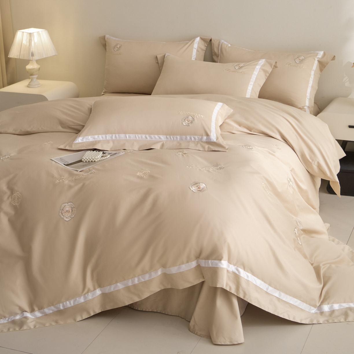 91家纺网 家纺一手货源 找家纺 新方向 2026年刺绣全棉100s贡缎长绒棉纯棉四件套-半夏 半夏-香槟