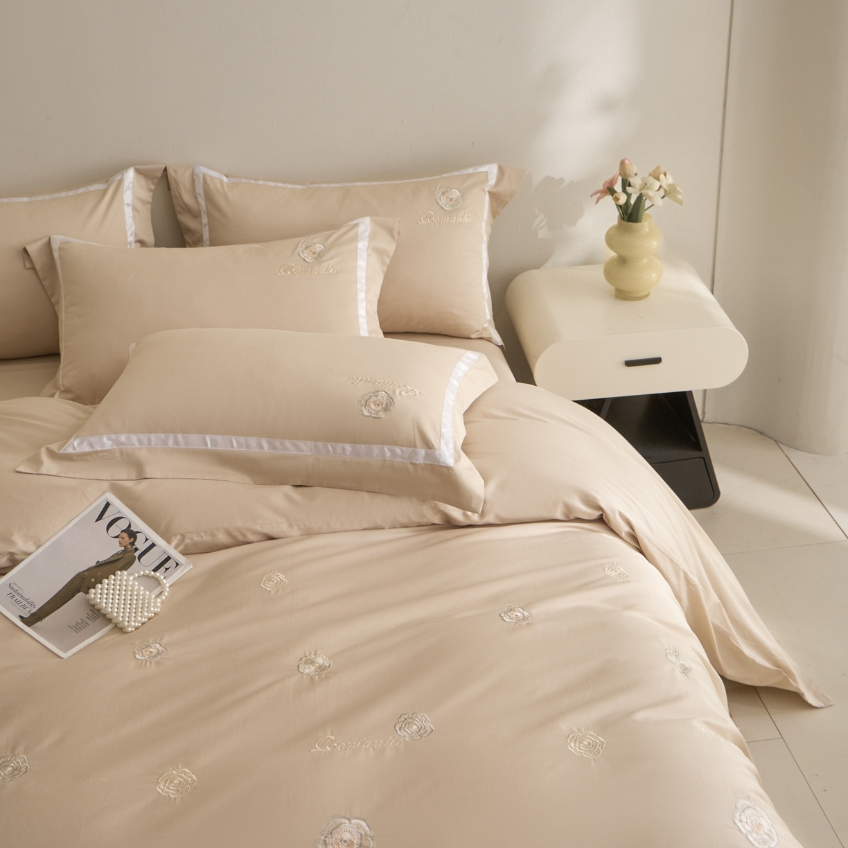 91家纺网 家纺一手货源 找家纺 新方向 2026年刺绣全棉100s贡缎长绒棉纯棉四件套-半夏 半夏-香槟