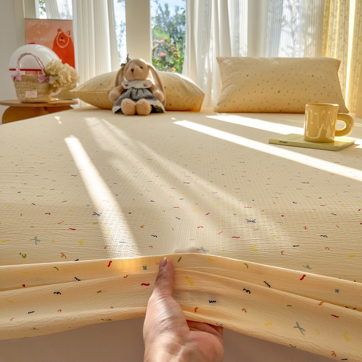 91家纺网 家纺一手货源 找家纺 沐芷 2026 【提供买家秀】双层纱A类床笠单件/床笠三件套  床笠款床罩床垫保护套罩 冰淇淋