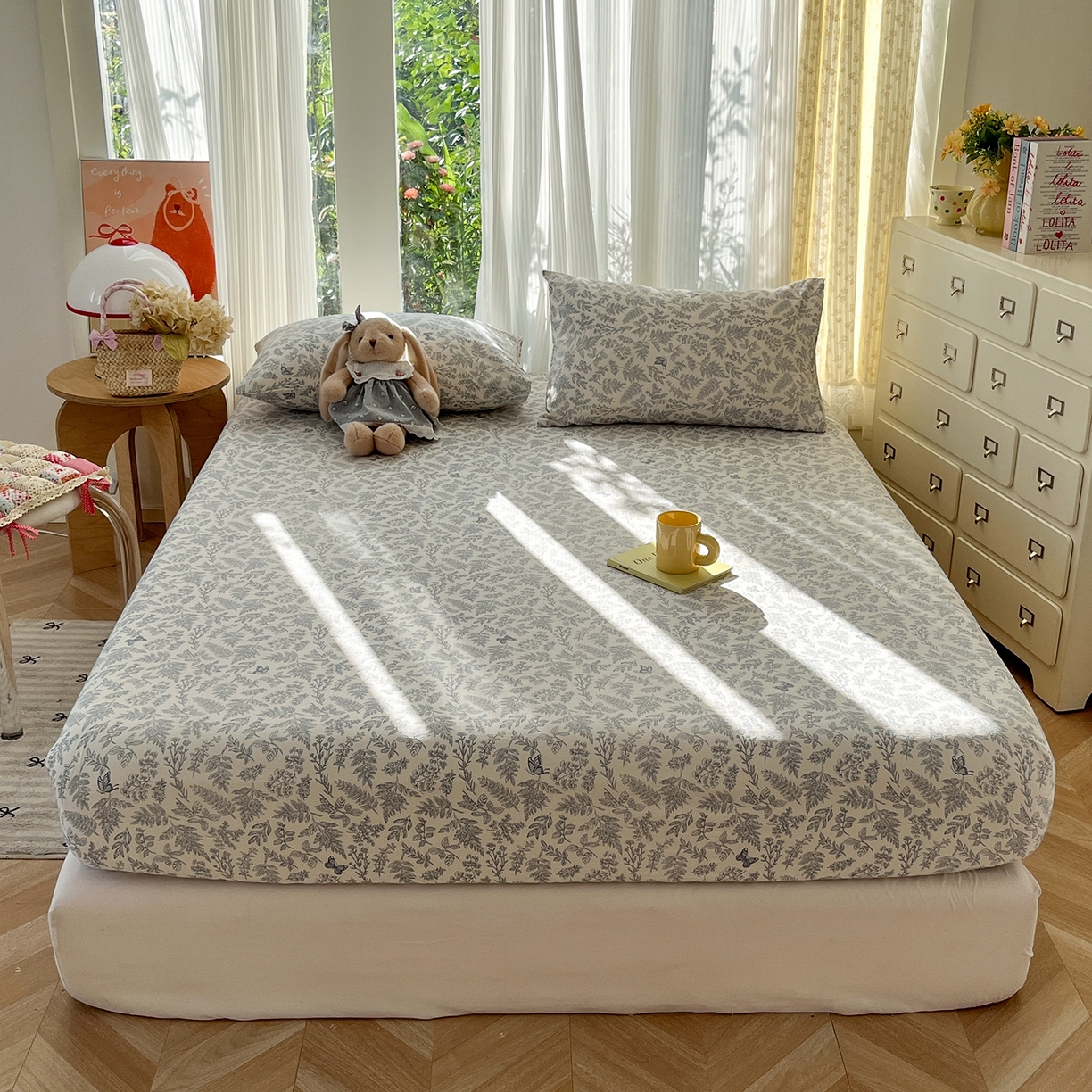 91家纺网 家纺一手货源 找家纺 沐芷 2026 【提供买家秀】双层纱A类床笠单件/床笠三件套  床笠款床罩床垫保护套罩 东方草木