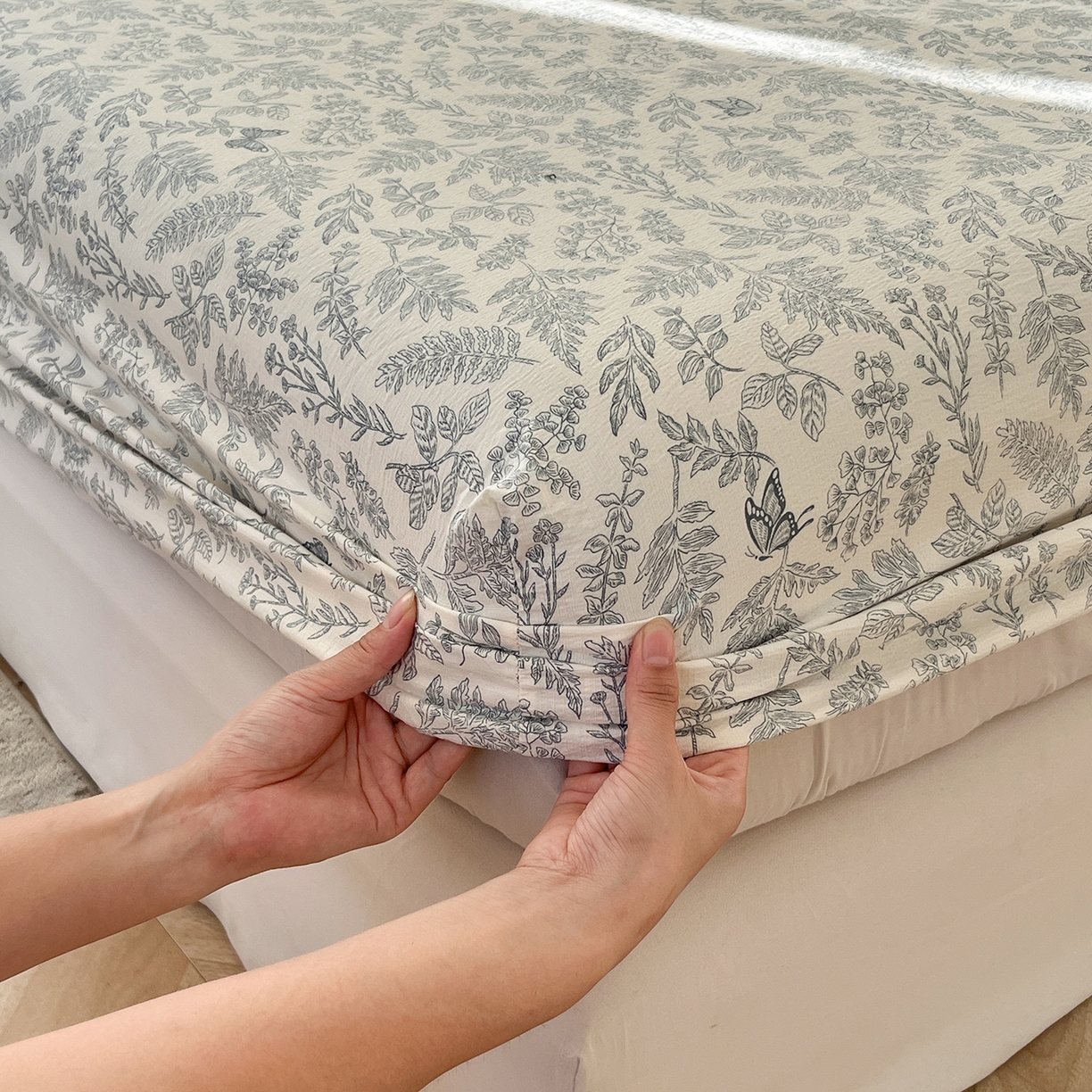 91家纺网 家纺一手货源 找家纺 沐芷 2026 【提供买家秀】双层纱A类床笠单件/床笠三件套  床笠款床罩床垫保护套罩 东方草木