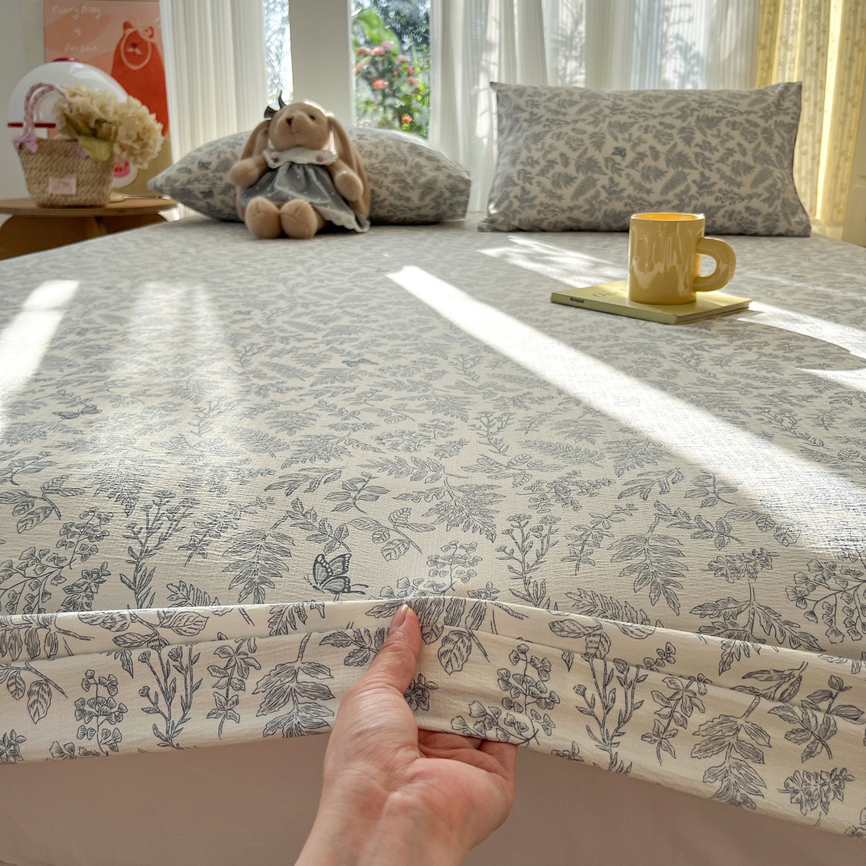 91家纺网 家纺一手货源 找家纺 沐芷 2026 【提供买家秀】双层纱A类床笠单件/床笠三件套  床笠款床罩床垫保护套罩 东方草木