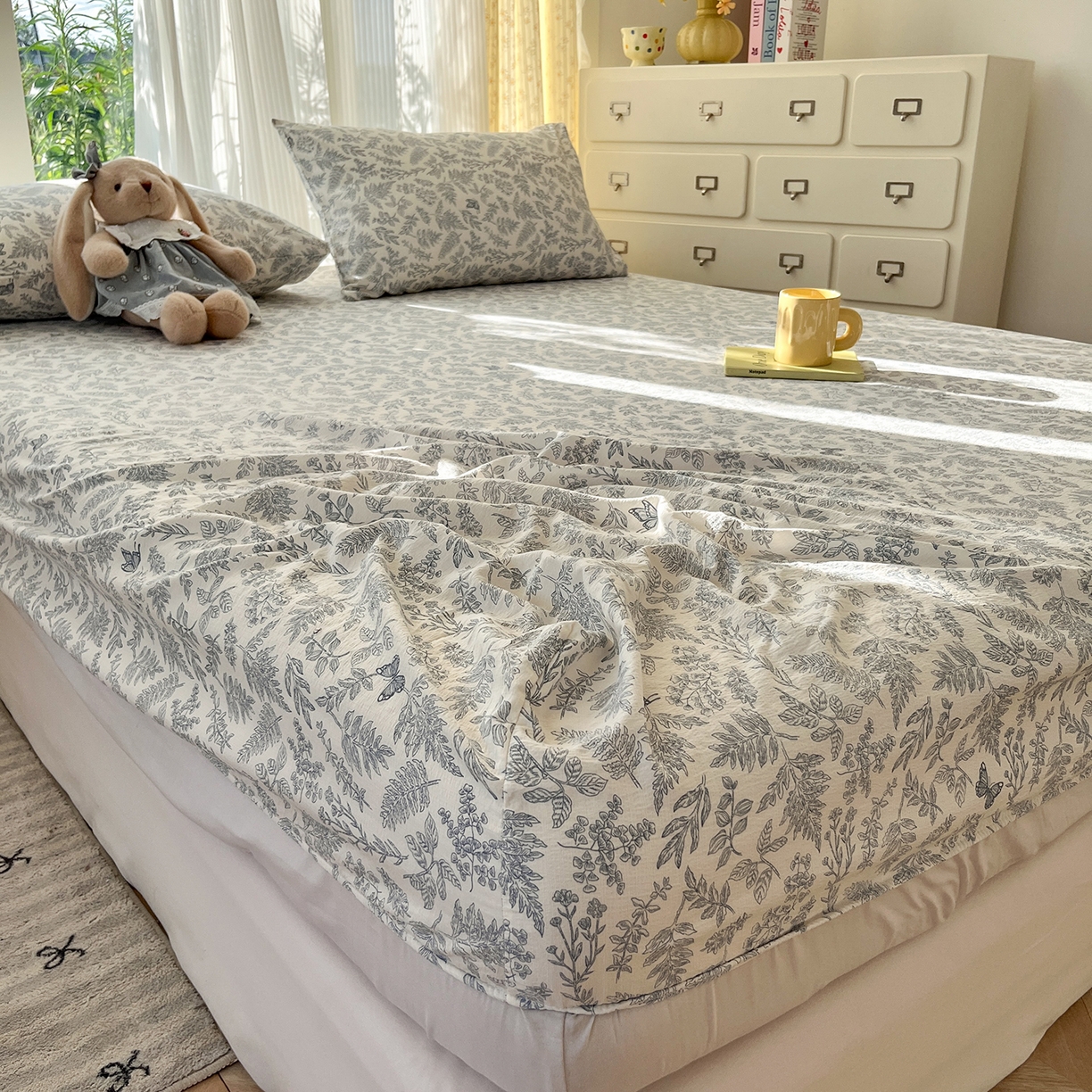 91家纺网 家纺一手货源 找家纺 沐芷 2026 【提供买家秀】双层纱A类床笠单件/床笠三件套  床笠款床罩床垫保护套罩 东方草木