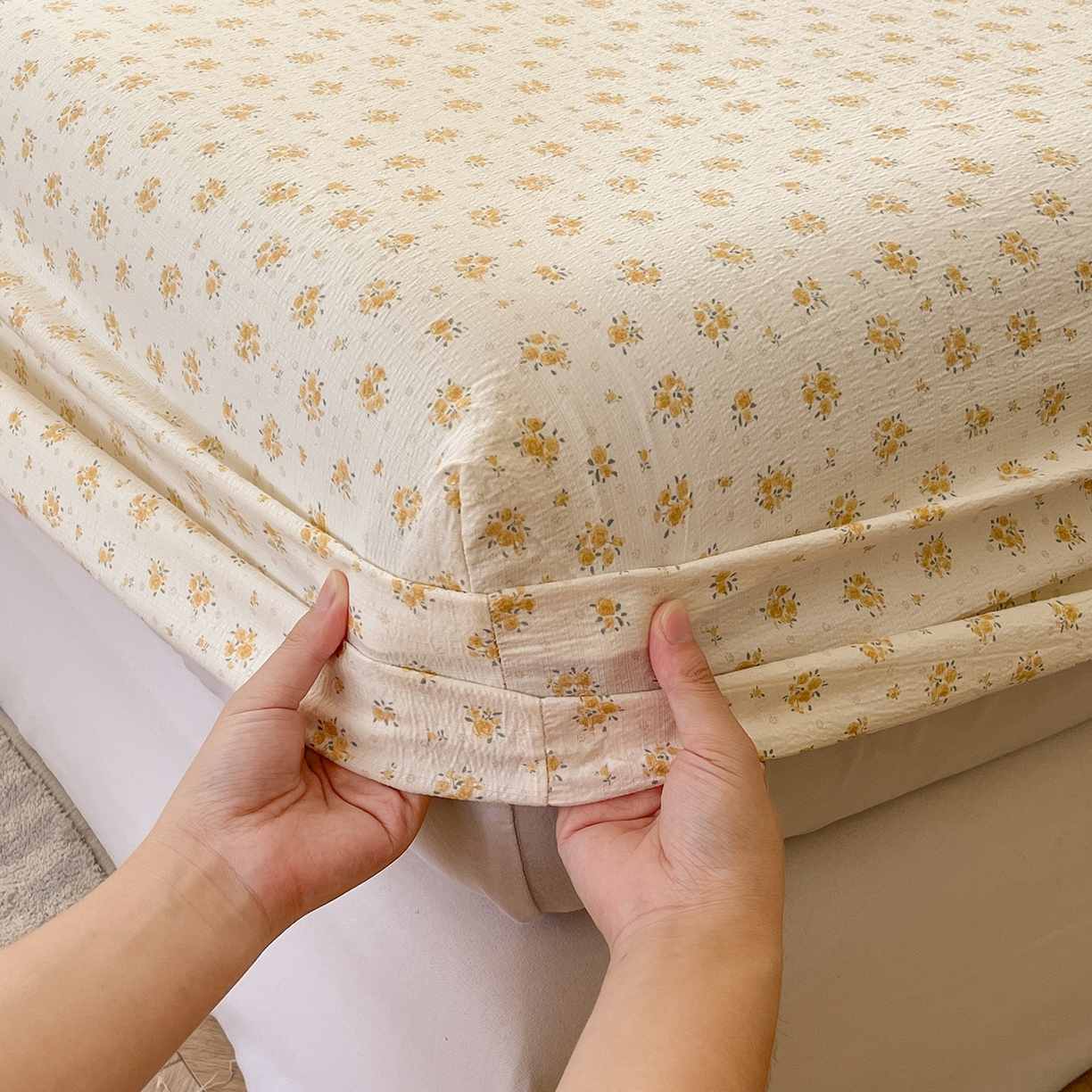 91家纺网 家纺一手货源 找家纺 沐芷 2026 【提供买家秀】双层纱A类床笠单件/床笠三件套  床笠款床罩床垫保护套罩 橘子海