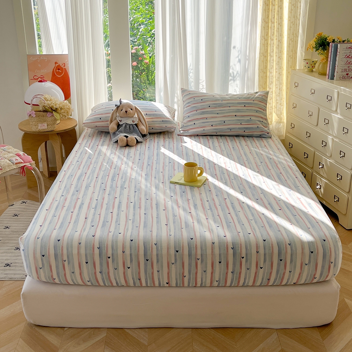 91家纺网 家纺一手货源 找家纺 沐芷 2026 【提供买家秀】双层纱A类床笠单件/床笠三件套  床笠款床罩床垫保护套罩 疏影之心