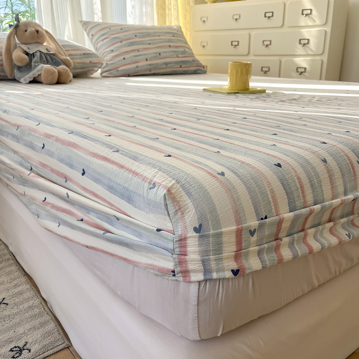 91家纺网 家纺一手货源 找家纺 沐芷 2026 【提供买家秀】双层纱A类床笠单件/床笠三件套  床笠款床罩床垫保护套罩 疏影之心