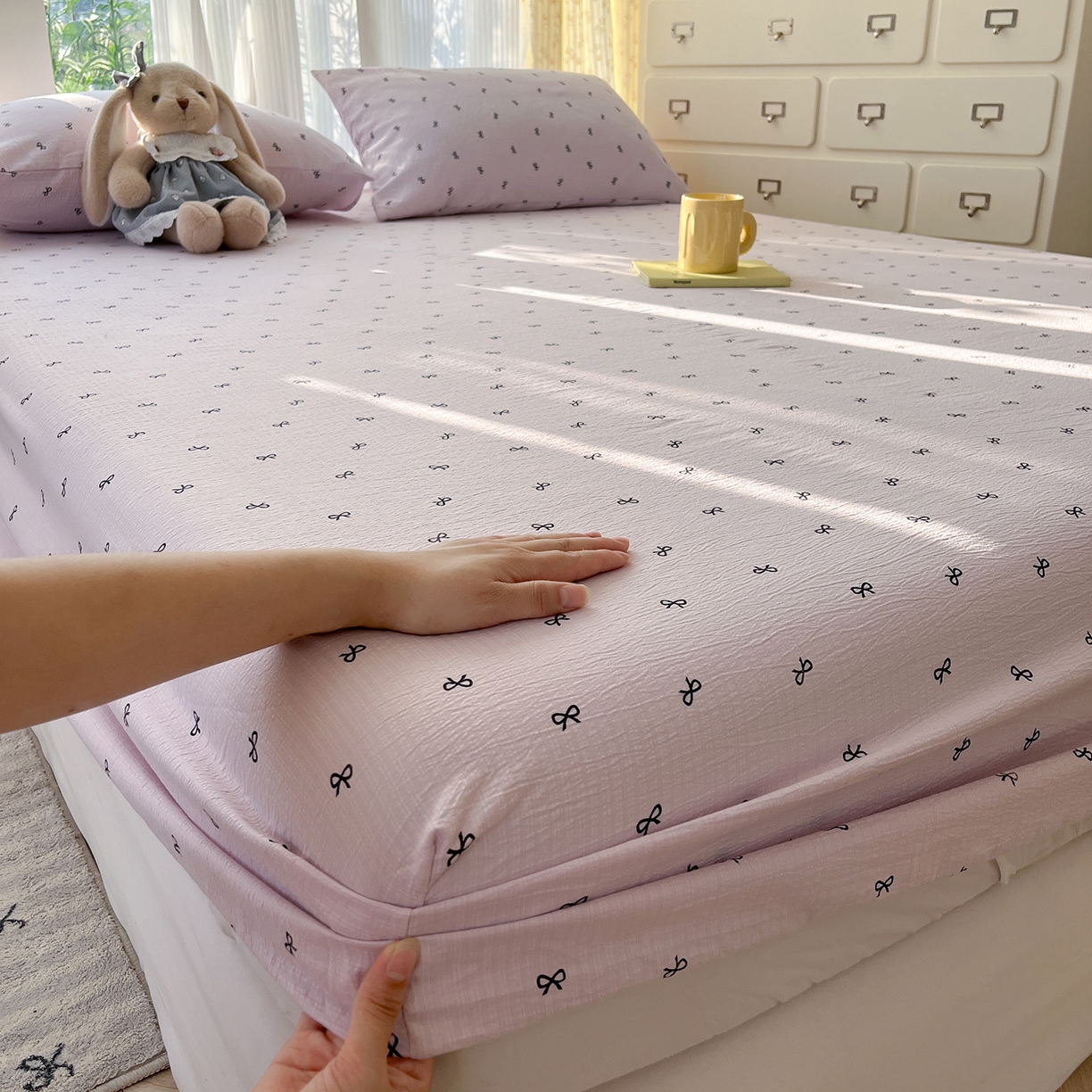 91家纺网 家纺一手货源 找家纺 沐芷 2026 【提供买家秀】双层纱A类床笠单件/床笠三件套  床笠款床罩床垫保护套罩 小紫情调