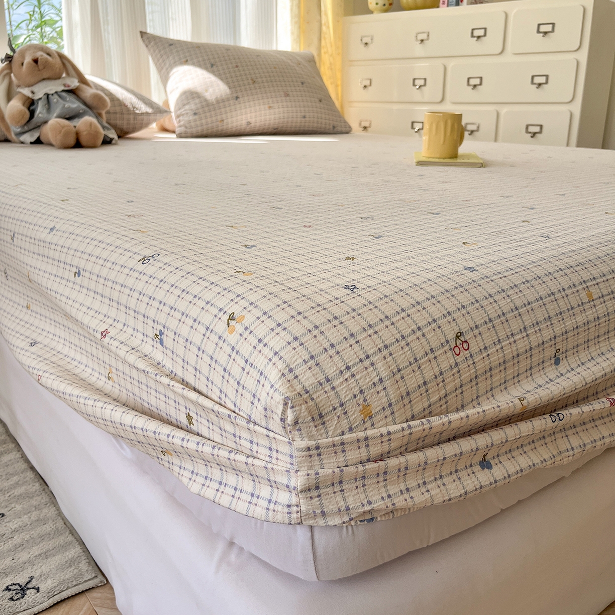 91家纺网 家纺一手货源 找家纺 沐芷 2026 【提供买家秀】双层纱A类床笠单件/床笠三件套  床笠款床罩床垫保护套罩 郁见