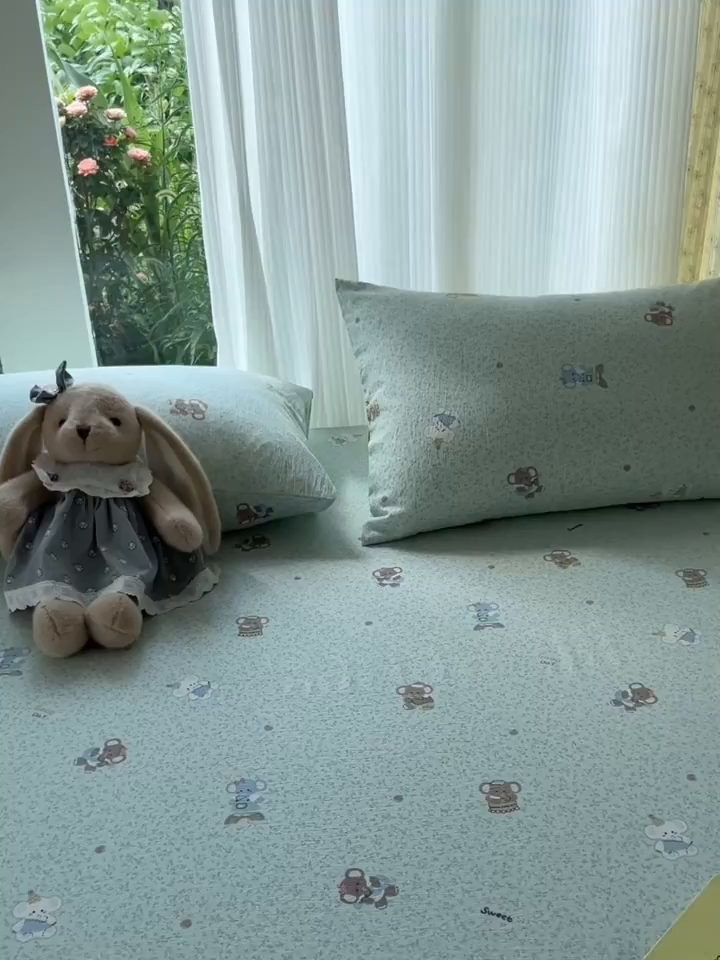 91家纺网 家纺一手货源 找家纺 沐芷 2026 【提供买家秀】双层纱A类床笠单件/床笠三件套  床笠款床罩床垫保护套罩 幸运小象