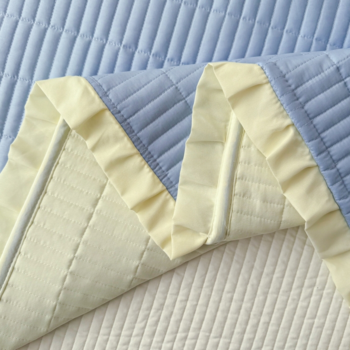 91家纺网 家纺一手货源 找家纺 妮可 2026新款绗缝多功能四季款花边单床盖床盖单件单品床盖 冰湖蓝