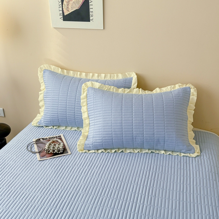 91家纺网 家纺一手货源 找家纺 妮可 2026新款绗缝多功能四季款花边单床盖床盖单件单品床盖 冰湖蓝