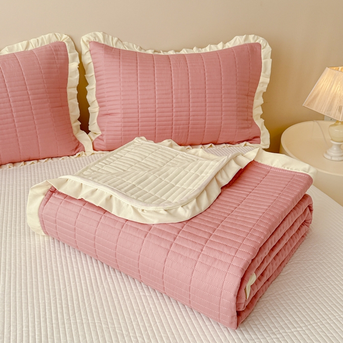 91家纺网 家纺一手货源 找家纺 妮可 2026新款绗缝多功能四季款花边单床盖床盖单件单品床盖 豆豆沙