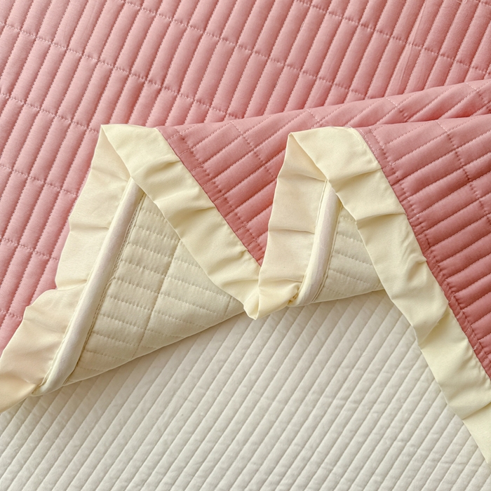 91家纺网 家纺一手货源 找家纺 妮可 2026新款绗缝多功能四季款花边单床盖床盖单件单品床盖 豆豆沙