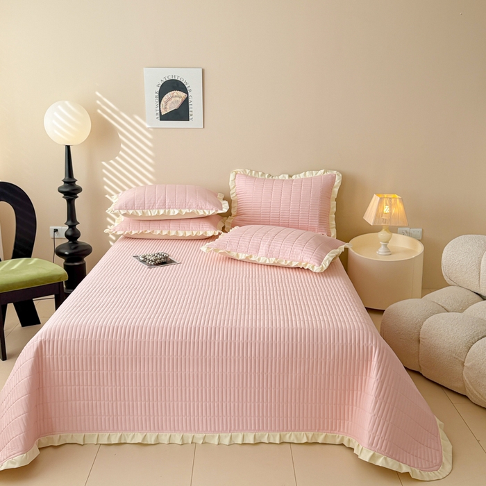 91家纺网 家纺一手货源 找家纺 妮可 2026新款绗缝多功能四季款花边单床盖床盖单件单品床盖 梦幻粉