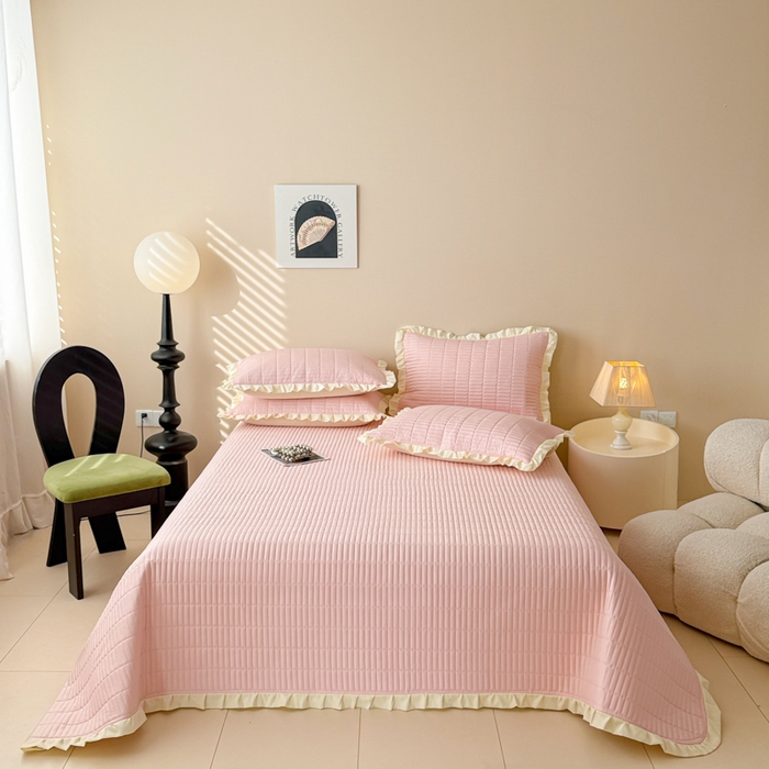 91家纺网 家纺一手货源 找家纺 妮可 2026新款绗缝多功能四季款花边单床盖床盖单件单品床盖 梦幻粉