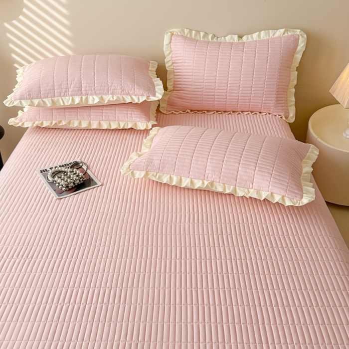 91家纺网 家纺一手货源 找家纺 妮可 2026新款绗缝多功能四季款花边单床盖床盖单件单品床盖 梦幻粉