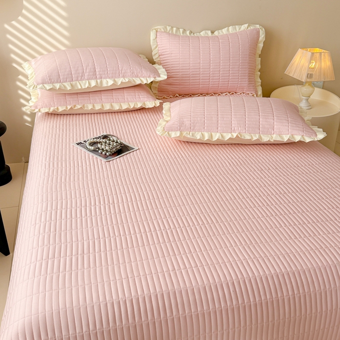 91家纺网 家纺一手货源 找家纺 妮可 2026新款绗缝多功能四季款花边单床盖床盖单件单品床盖 梦幻粉