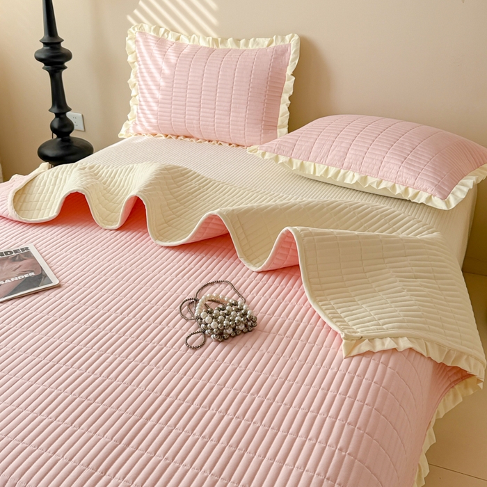 91家纺网 家纺一手货源 找家纺 妮可 2026新款绗缝多功能四季款花边单床盖床盖单件单品床盖 梦幻粉