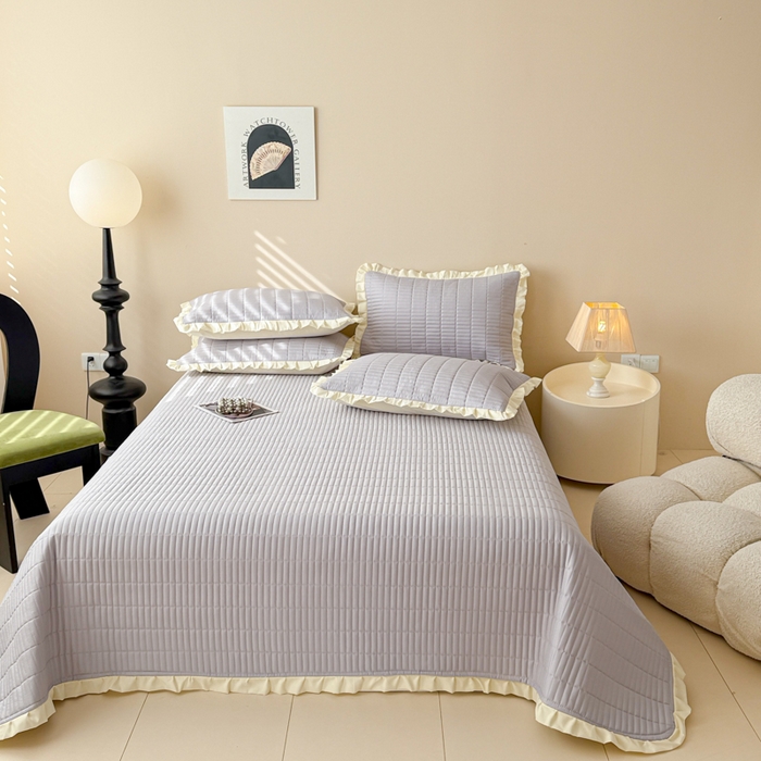 91家纺网 家纺一手货源 找家纺 妮可 2026新款绗缝多功能四季款花边单床盖床盖单件单品床盖 气质灰