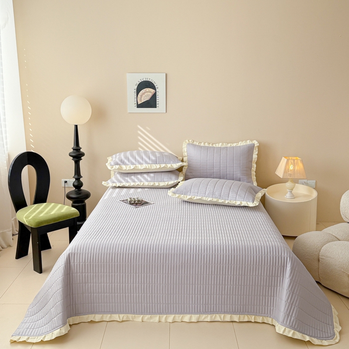 91家纺网 家纺一手货源 找家纺 妮可 2026新款绗缝多功能四季款花边单床盖床盖单件单品床盖 气质灰