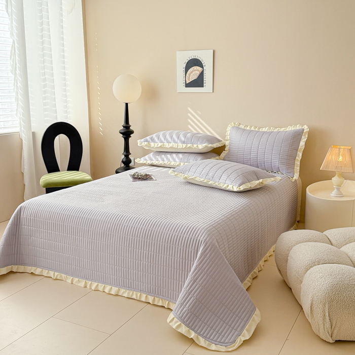 91家纺网 家纺一手货源 找家纺 妮可 2026新款绗缝多功能四季款花边单床盖床盖单件单品床盖 气质灰