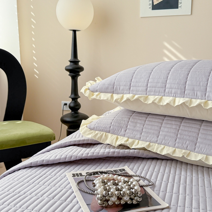 91家纺网 家纺一手货源 找家纺 妮可 2026新款绗缝多功能四季款花边单床盖床盖单件单品床盖 气质灰