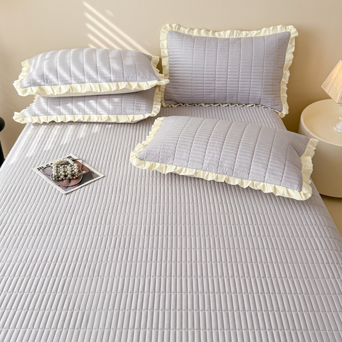 91家纺网 家纺一手货源 找家纺 妮可 2026新款绗缝多功能四季款花边单床盖床盖单件单品床盖 气质灰