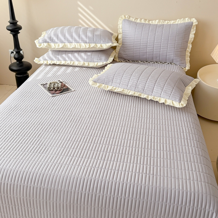 91家纺网 家纺一手货源 找家纺 妮可 2026新款绗缝多功能四季款花边单床盖床盖单件单品床盖 气质灰