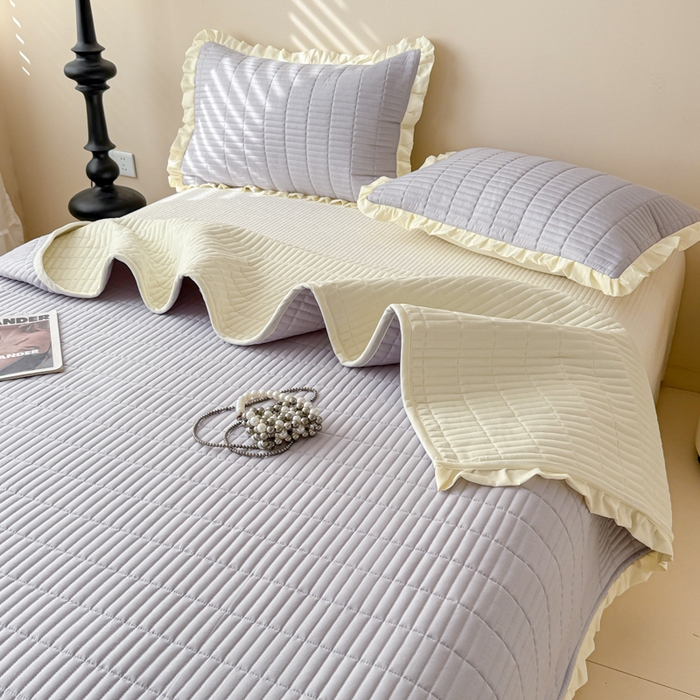 91家纺网 家纺一手货源 找家纺 妮可 2026新款绗缝多功能四季款花边单床盖床盖单件单品床盖 气质灰