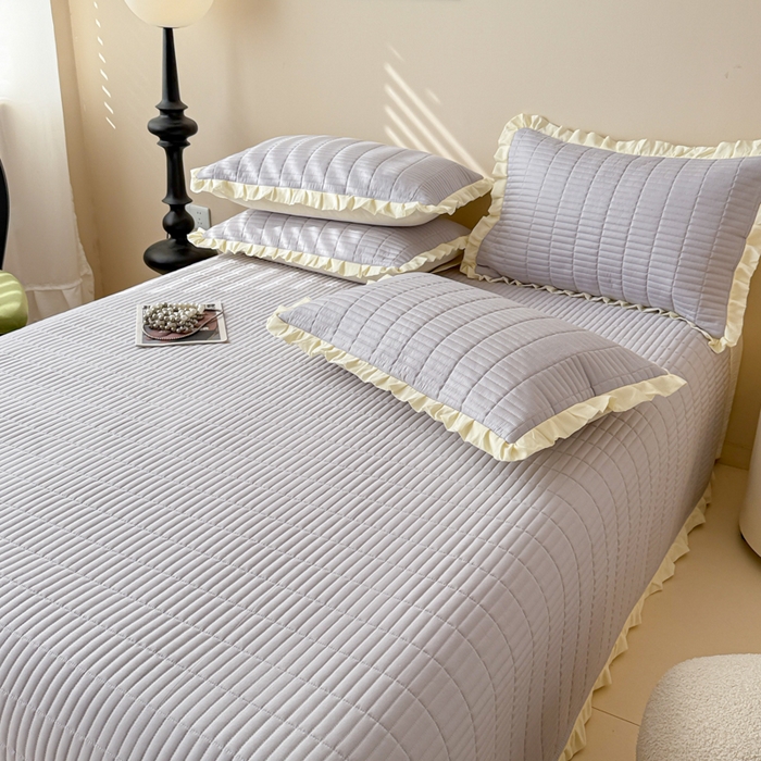 91家纺网 家纺一手货源 找家纺 妮可 2026新款绗缝多功能四季款花边单床盖床盖单件单品床盖 气质灰