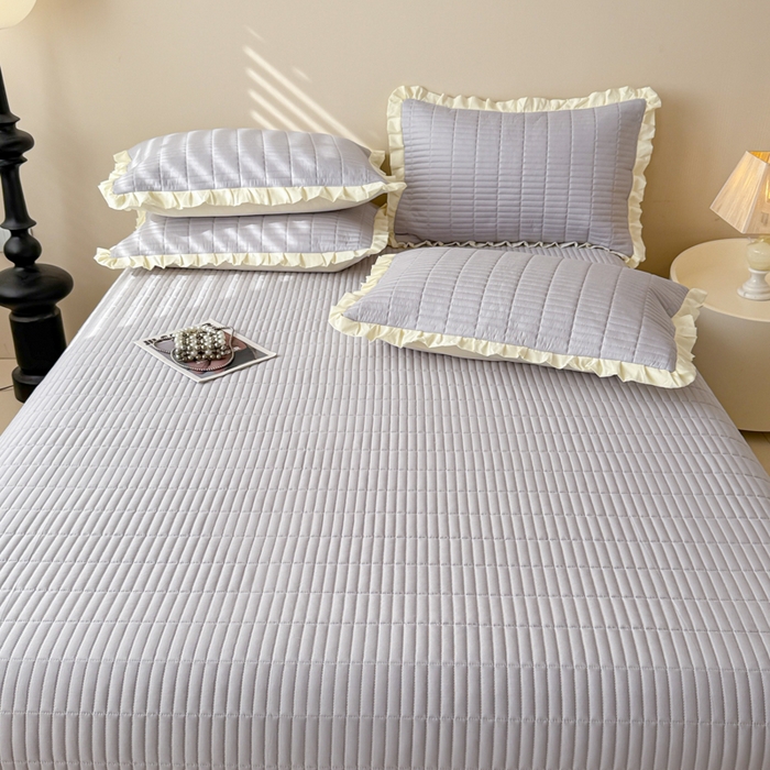 91家纺网 家纺一手货源 找家纺 妮可 2026新款绗缝多功能四季款花边单床盖床盖单件单品床盖 气质灰