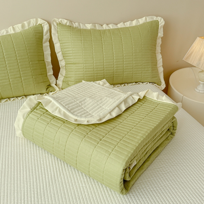 91家纺网 家纺一手货源 找家纺 妮可 2026新款绗缝多功能四季款花边单床盖床盖单件单品床盖 森林绿